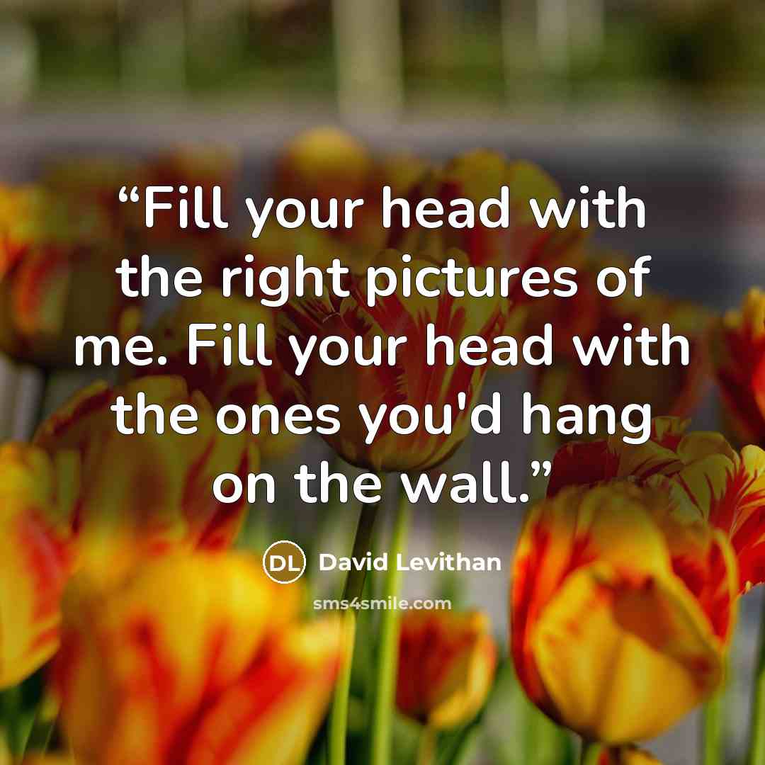 “Fill your head with the right pictures of me. Fill your head with the ones you'd hang on the wall.” quote by David Levithan