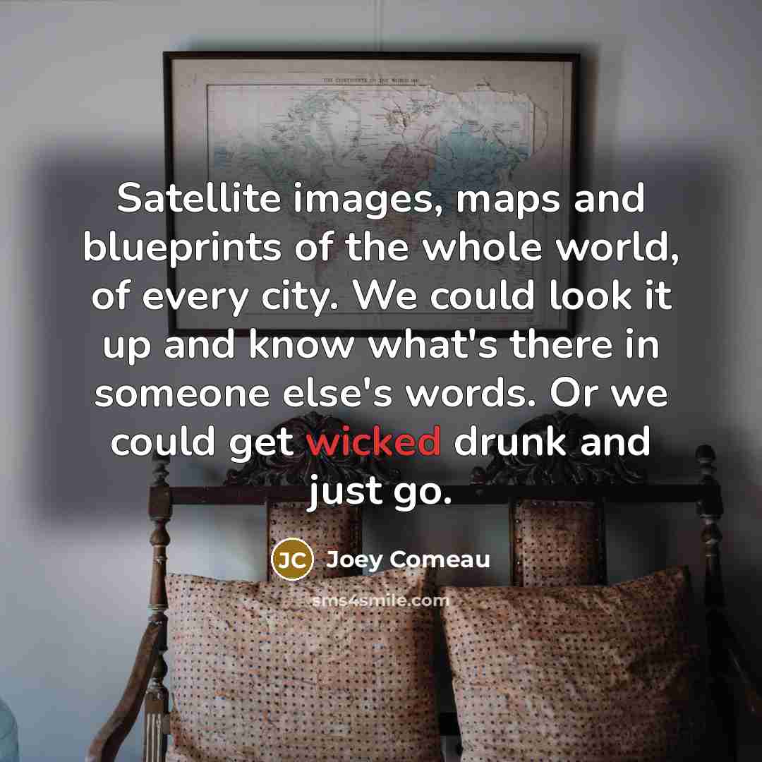 “Satellite images, maps and blueprints of the whole world, of…” quote by Joey Comeau