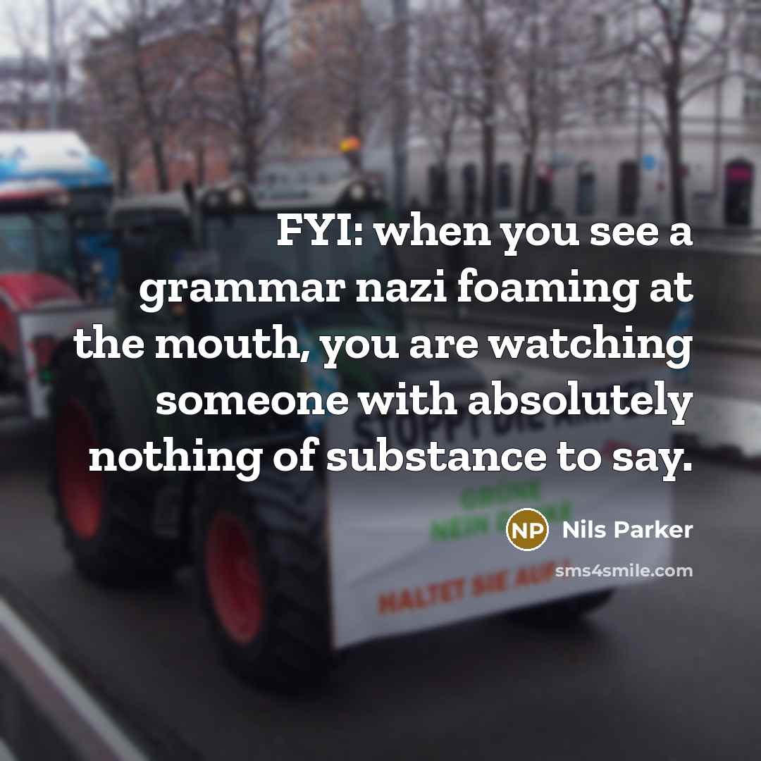 “FYI: when you see a grammar nazi foaming at the…” quote by Nils Parker