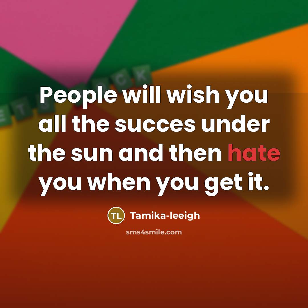 “People will wish you all the succes under the sun and then hate you when you get it.” quote by Tamika-leeigh