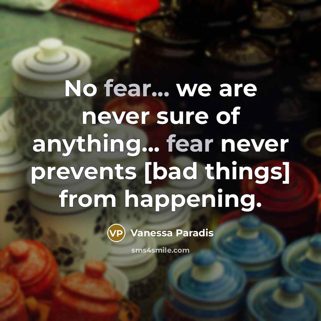 “No fear... we are never sure of anything... fear never…” quote by Vanessa Paradis