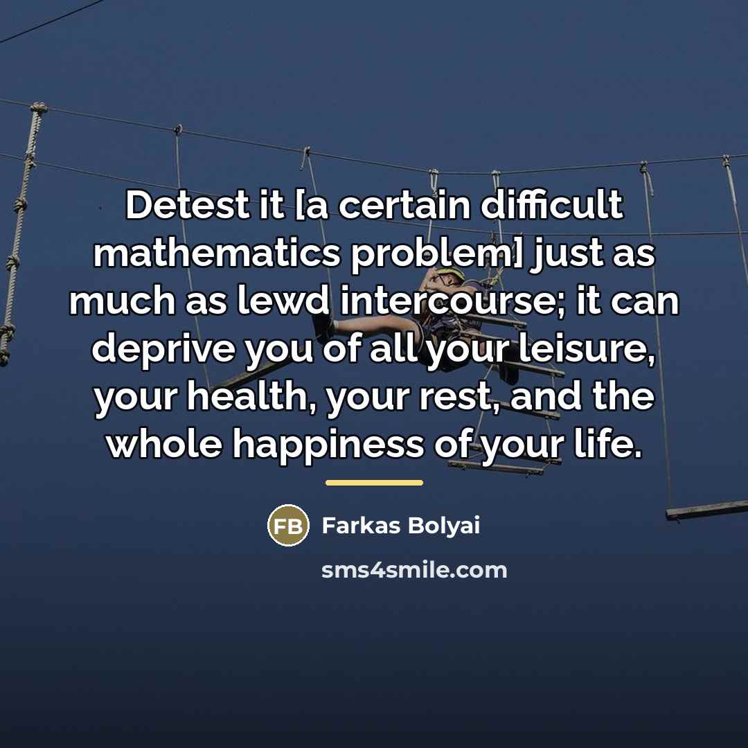 “Detest it [a certain difficult mathematics problem] just as much…” quote by Farkas Bolyai