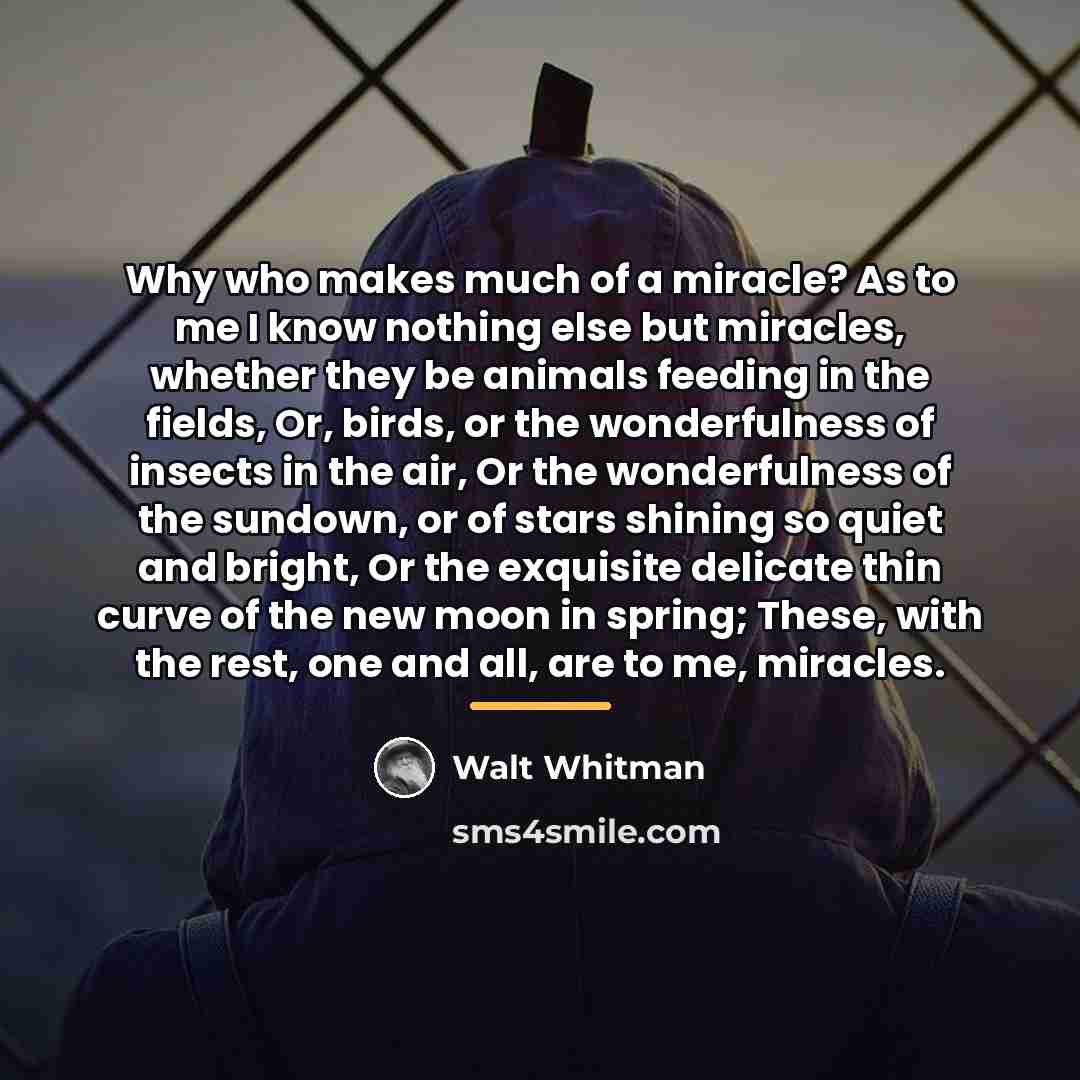 “Why who makes much of a miracle? As to me…” quote by Walt Whitman