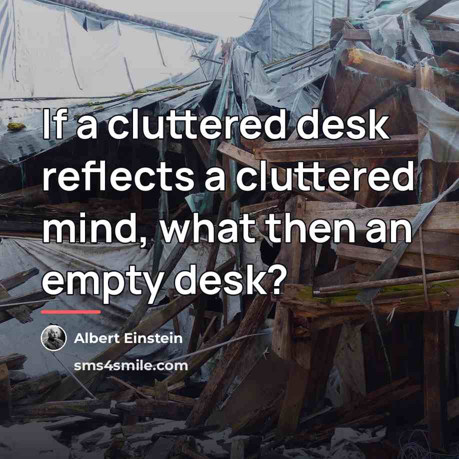 “If a cluttered desk reflects a cluttered mind, what then…” quote by Albert Einstein