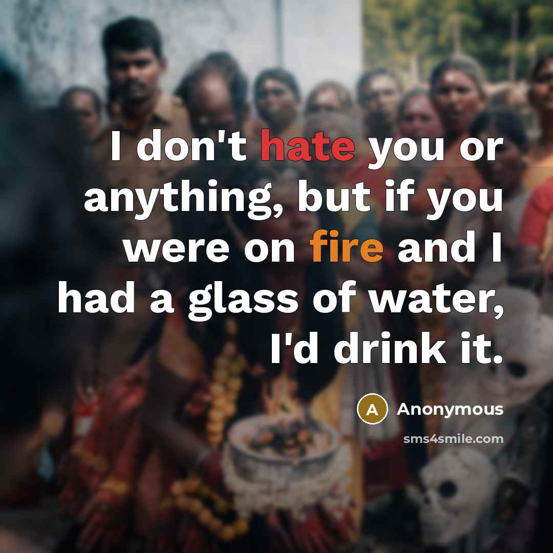 “I don't hate you or anything, but if you were on fire and I had a glass of water, I'd drink it.” quote by Anonymous