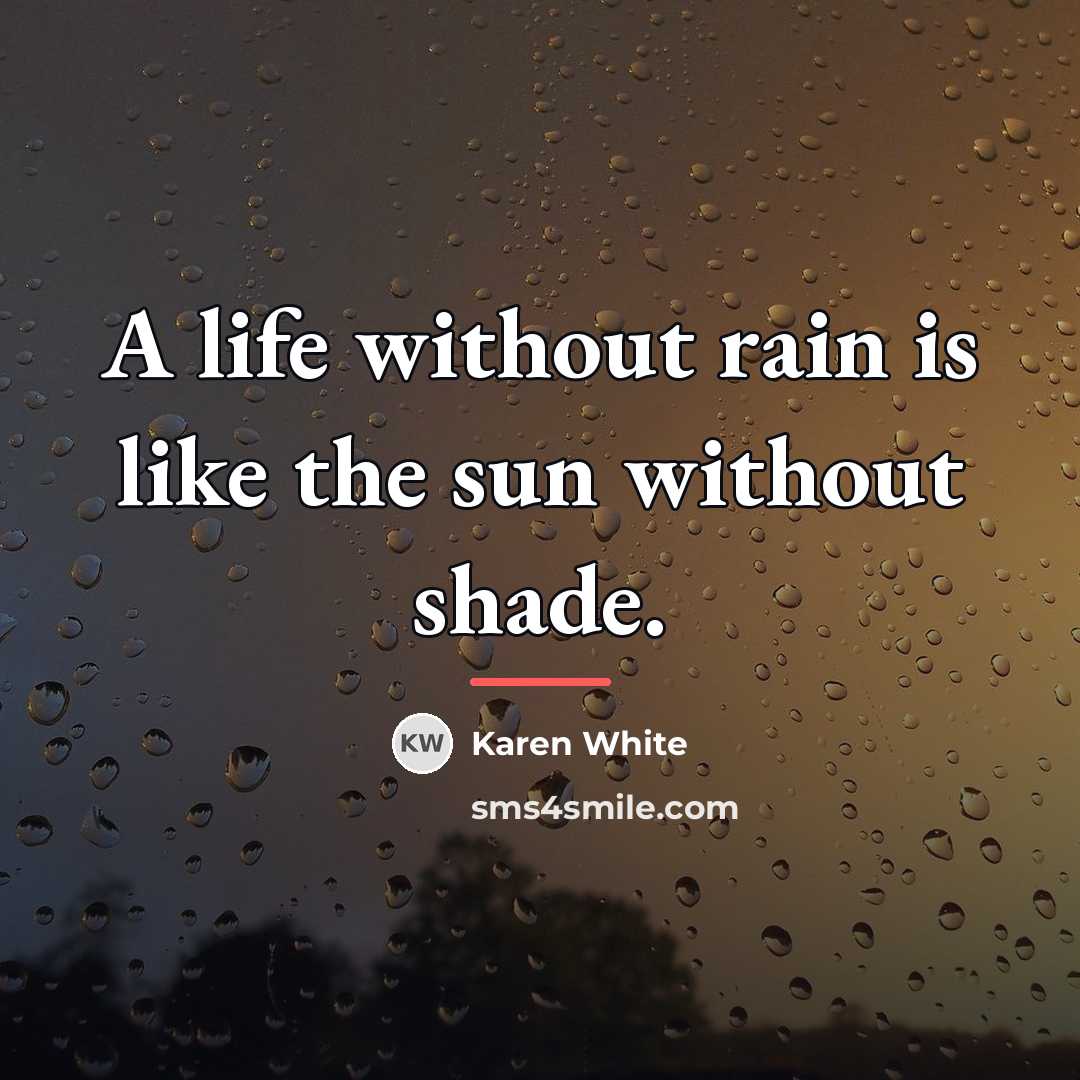“A life without rain is like the sun without shade.…” quote by Karen White