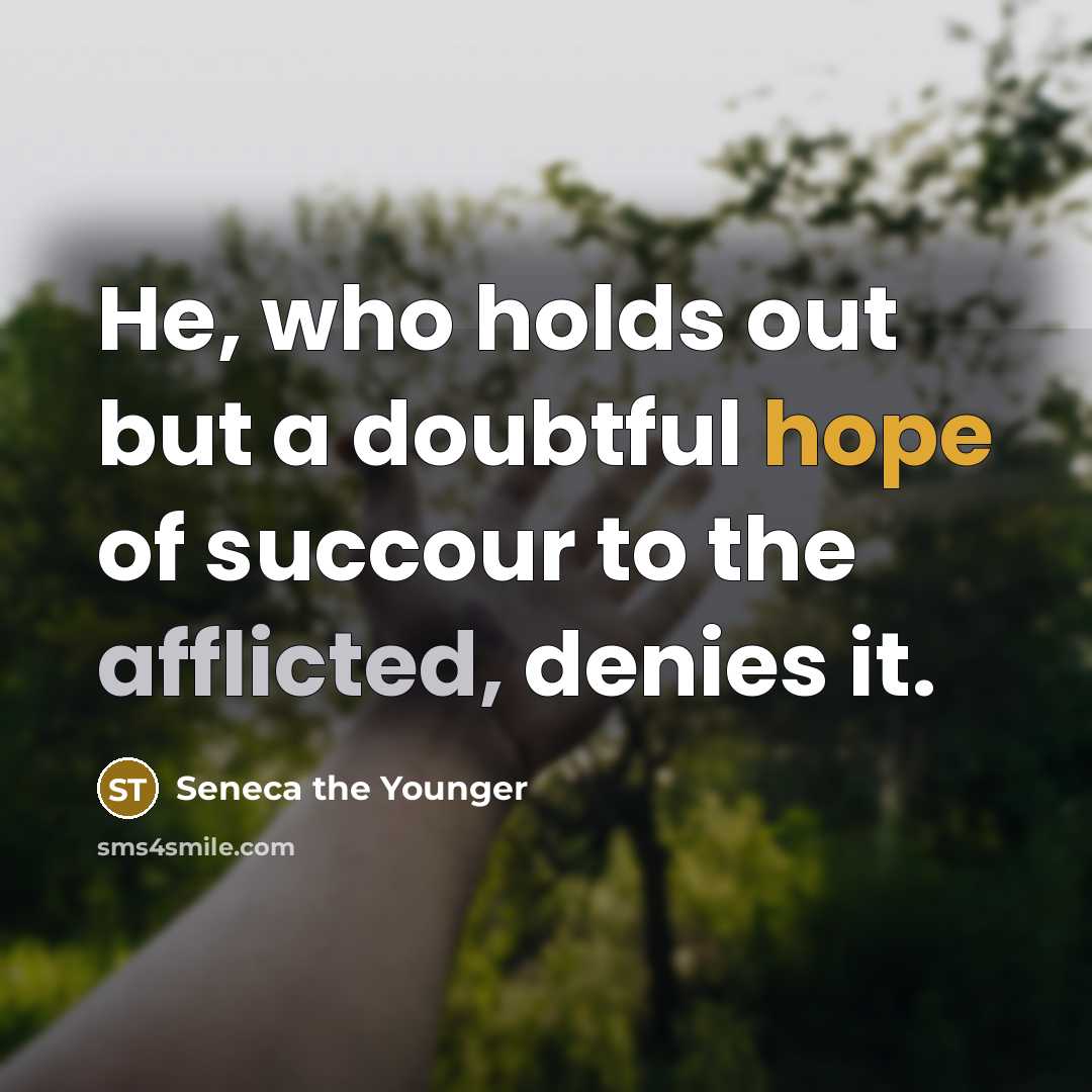 “He, who holds out but a doubtful hope of succour to the afflicted, denies it.” quote by Seneca the Younger
