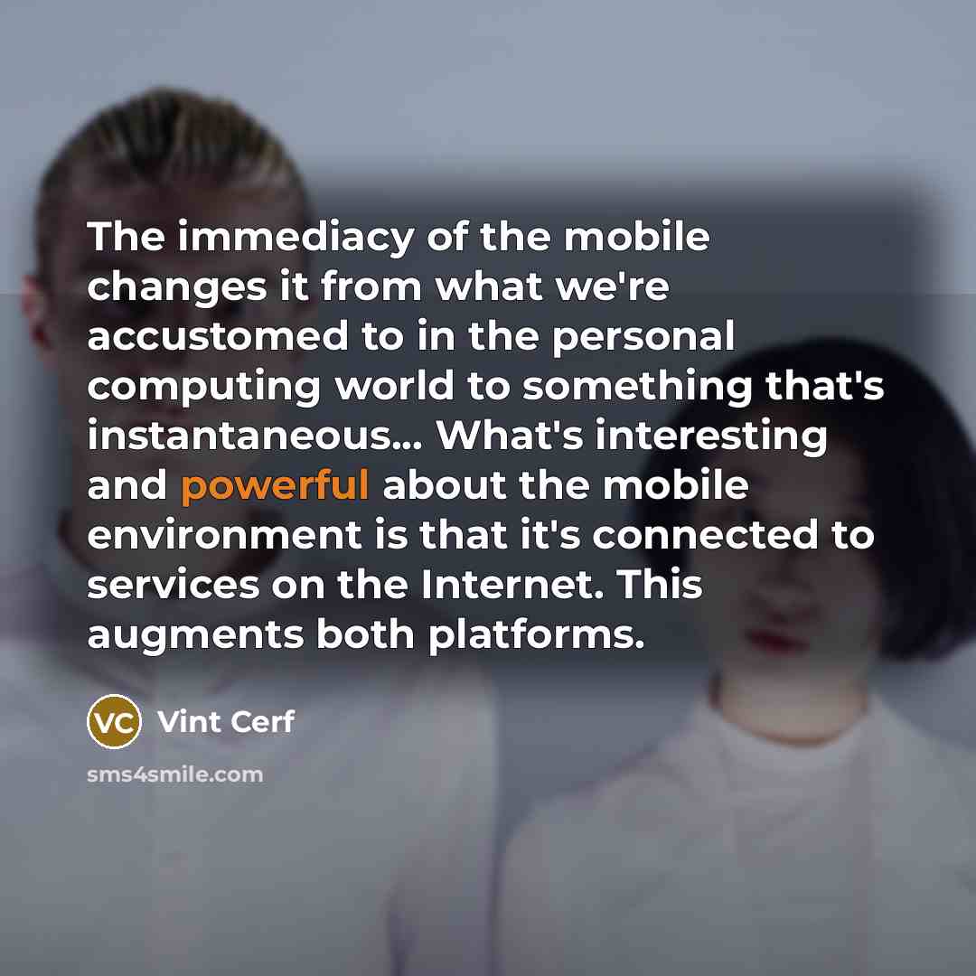 “The immediacy of the mobile changes it from what we're…” quote by Vint Cerf