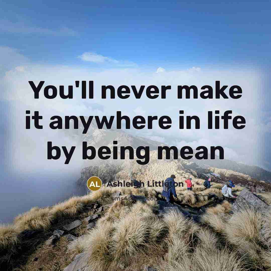 “You'll never make it anywhere in life by being mean…” quote by Ashleigh Littleton