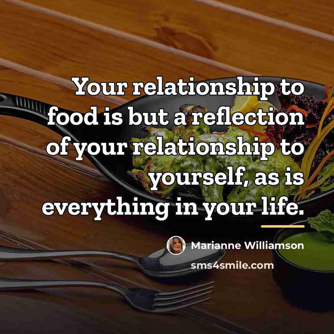 “Your relationship to food is but a reflection of your…” quote by Marianne Williamson
