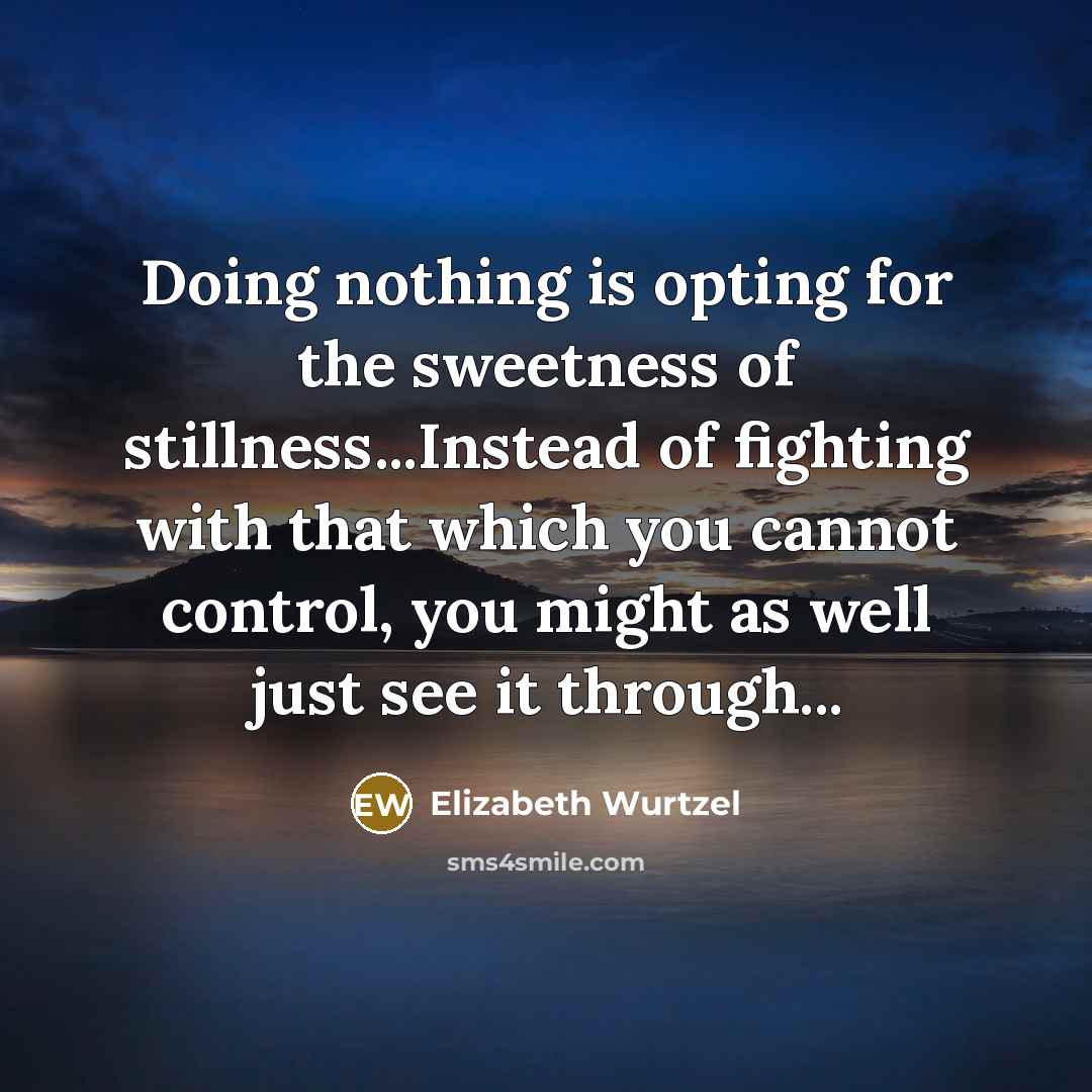“Doing nothing is opting for the sweetness of stillness...Instead of…” quote by Elizabeth Wurtzel