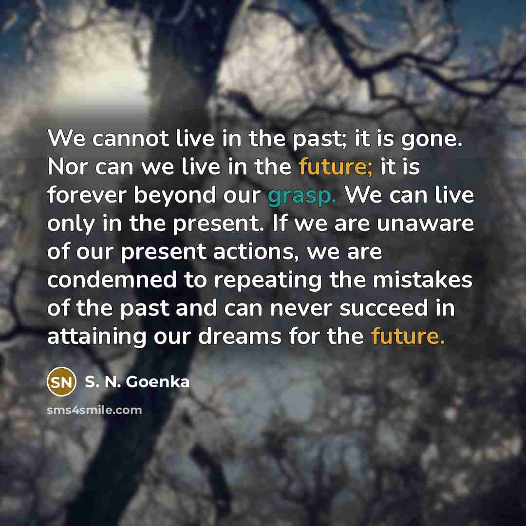 “We cannot live in the past; it is gone. Nor…” quote by S. N. Goenka