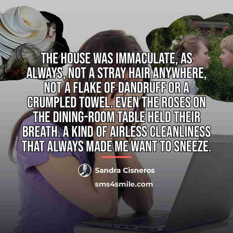 “The house was immaculate, as always, not a stray hair…” quote by Sandra Cisneros