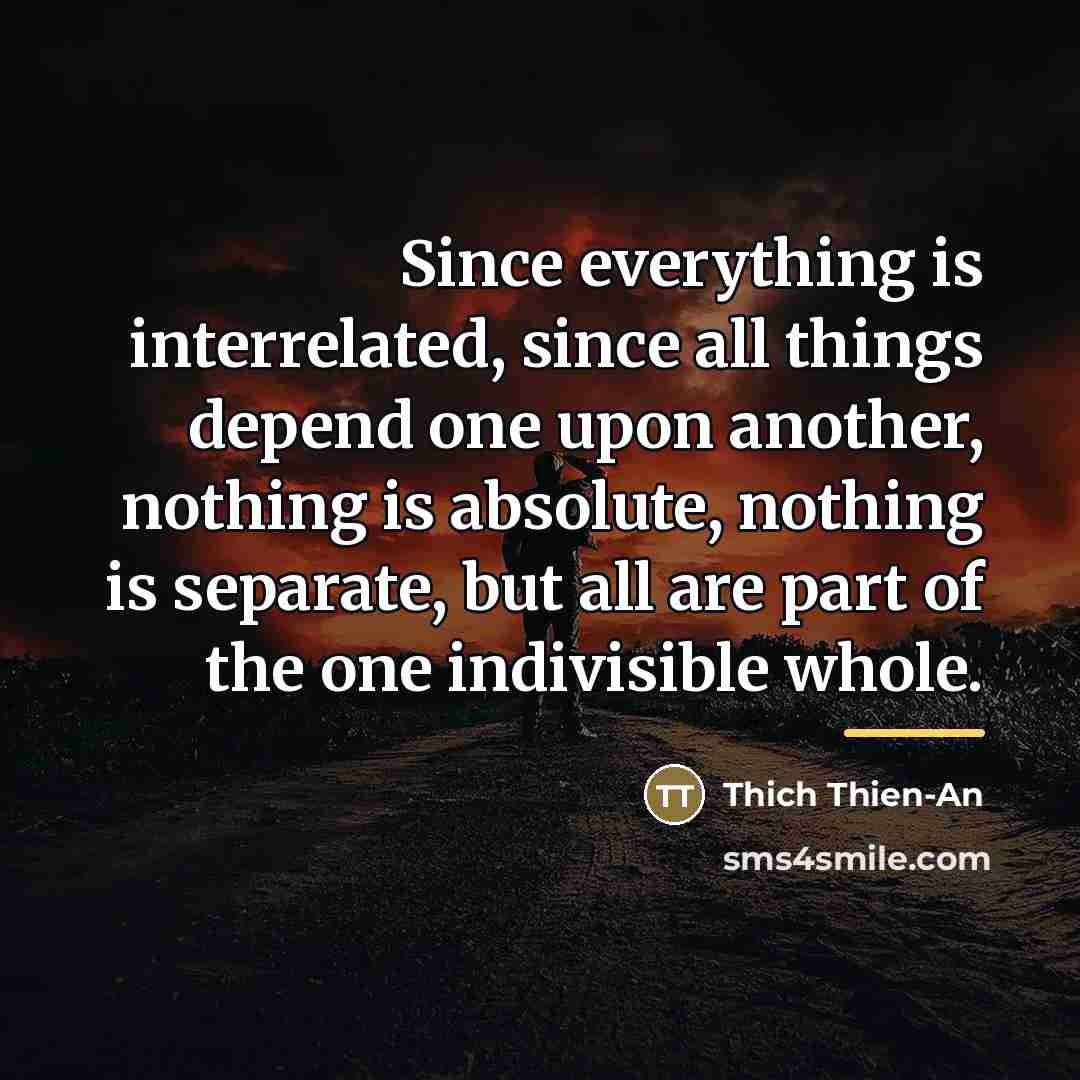 “Since everything is interrelated, since all things depend one upon…” quote by Thich Thien-An