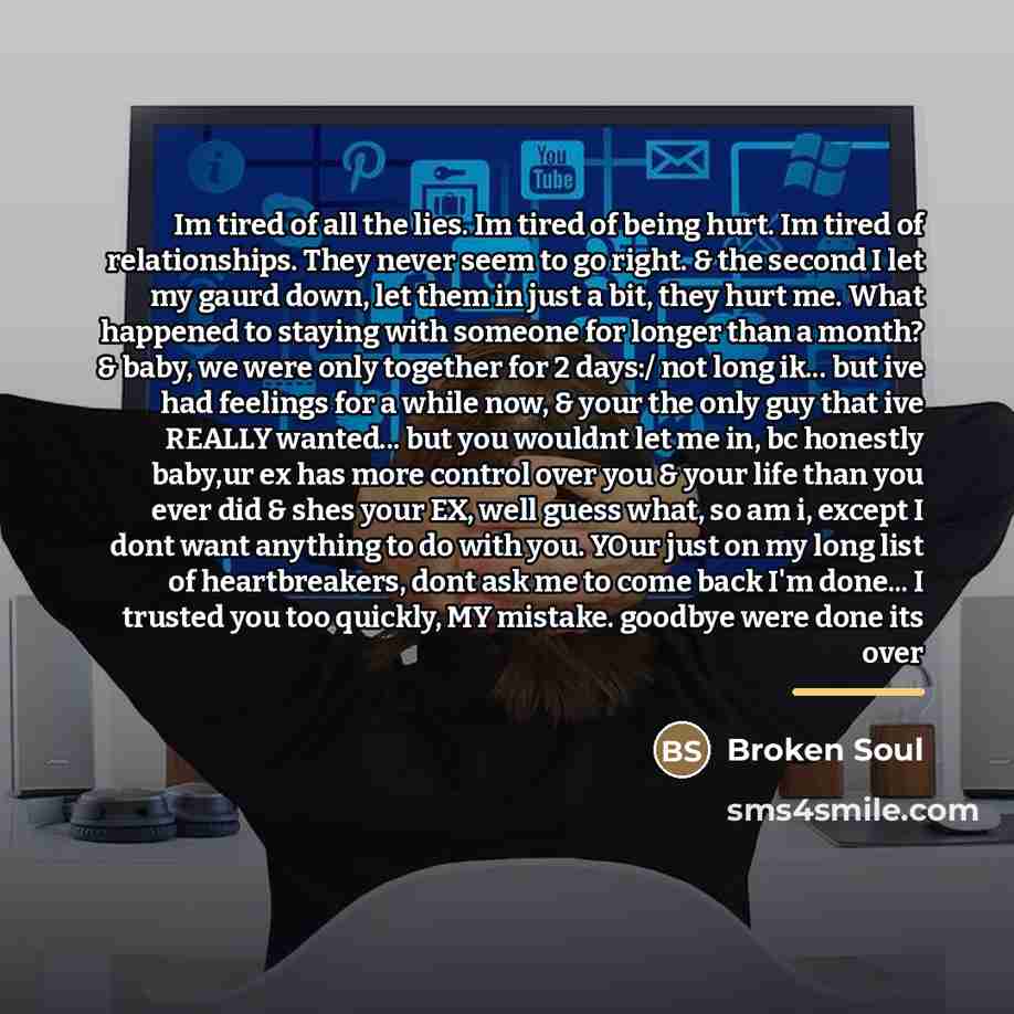 “Im tired of all the lies. Im tired of being…” quote by Broken Soul
