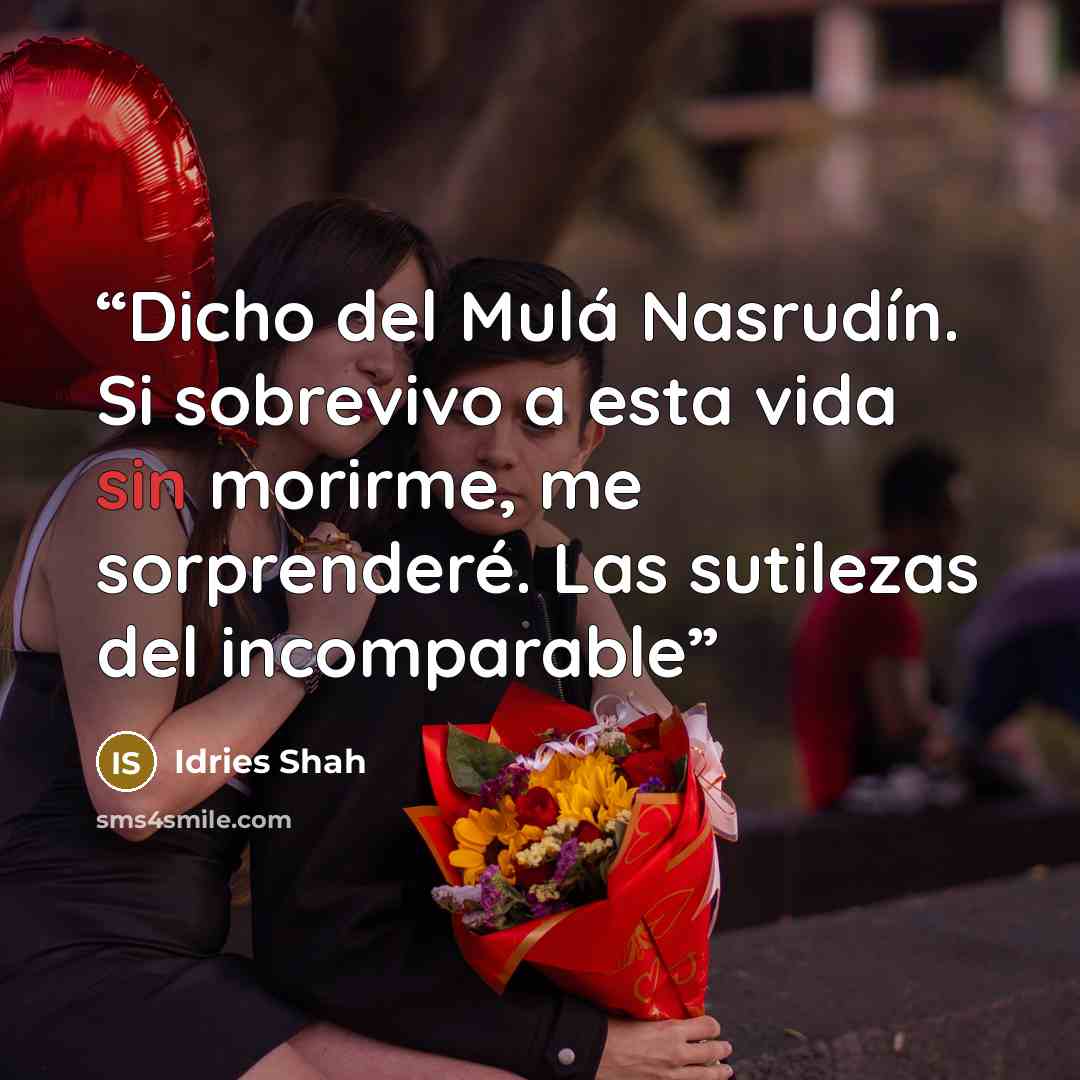 “Dicho del Mulá Nasrudín. Si sobrevivo a esta vida sin morirme, me sorprenderé. Las sutilezas del incomparable” quote by Idries Shah