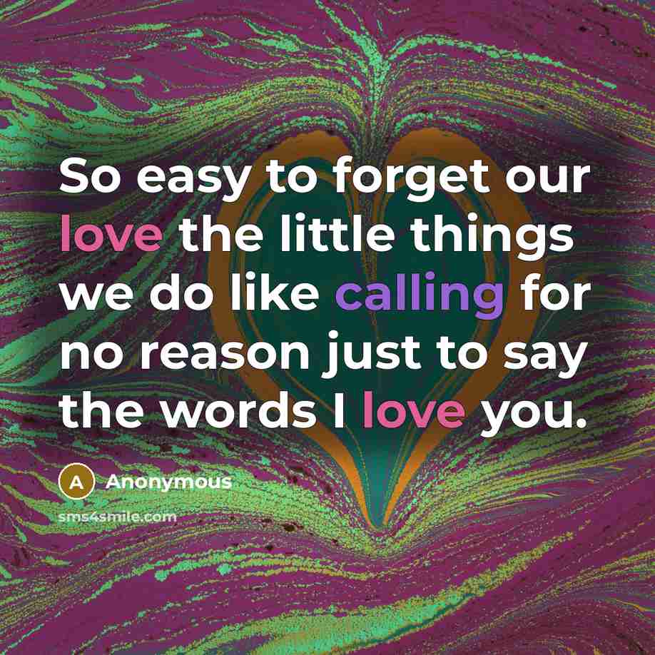 “So easy to forget our love the little things we do like calling for no reason just to say the words I love you.” quote by Anonymous