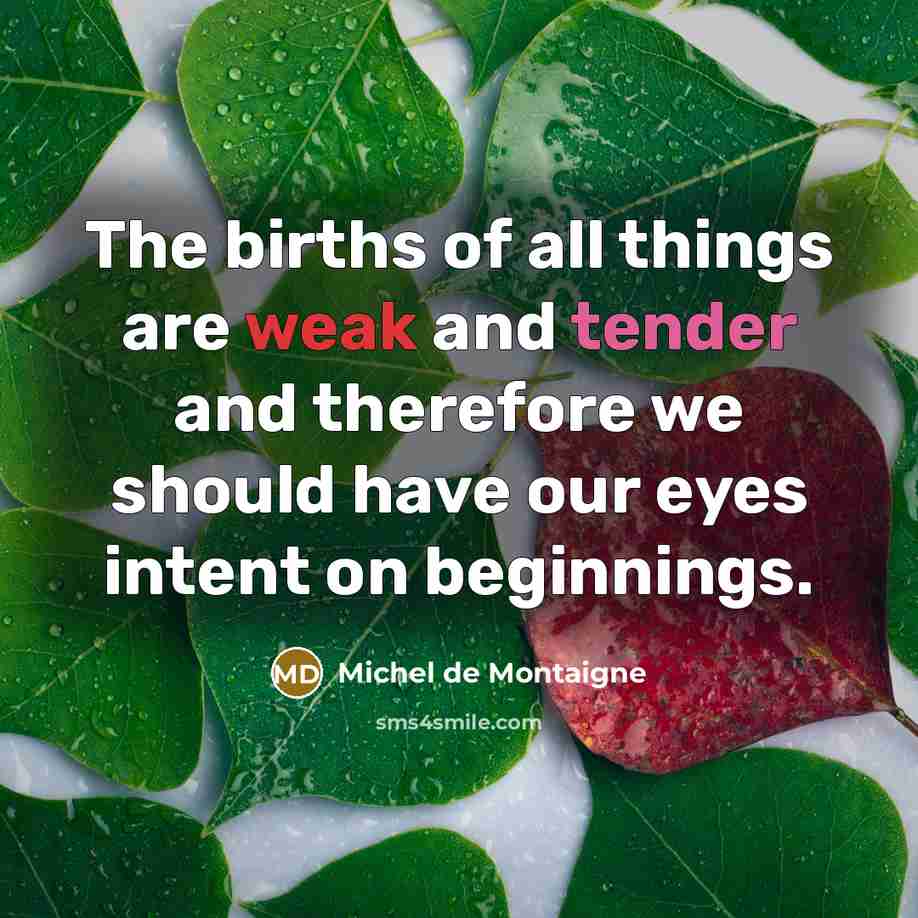 “The births of all things are weak and tender and…” quote by Michel de Montaigne