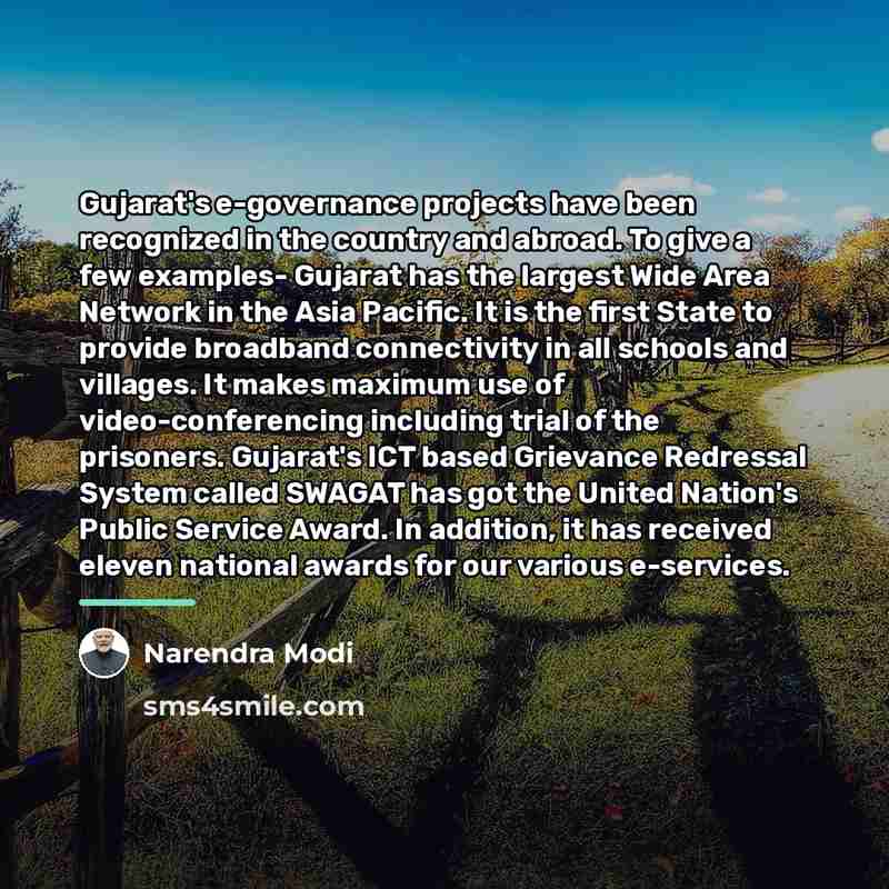 “Gujarat's e-governance projects have been recognized in the country and…” quote by Narendra Modi