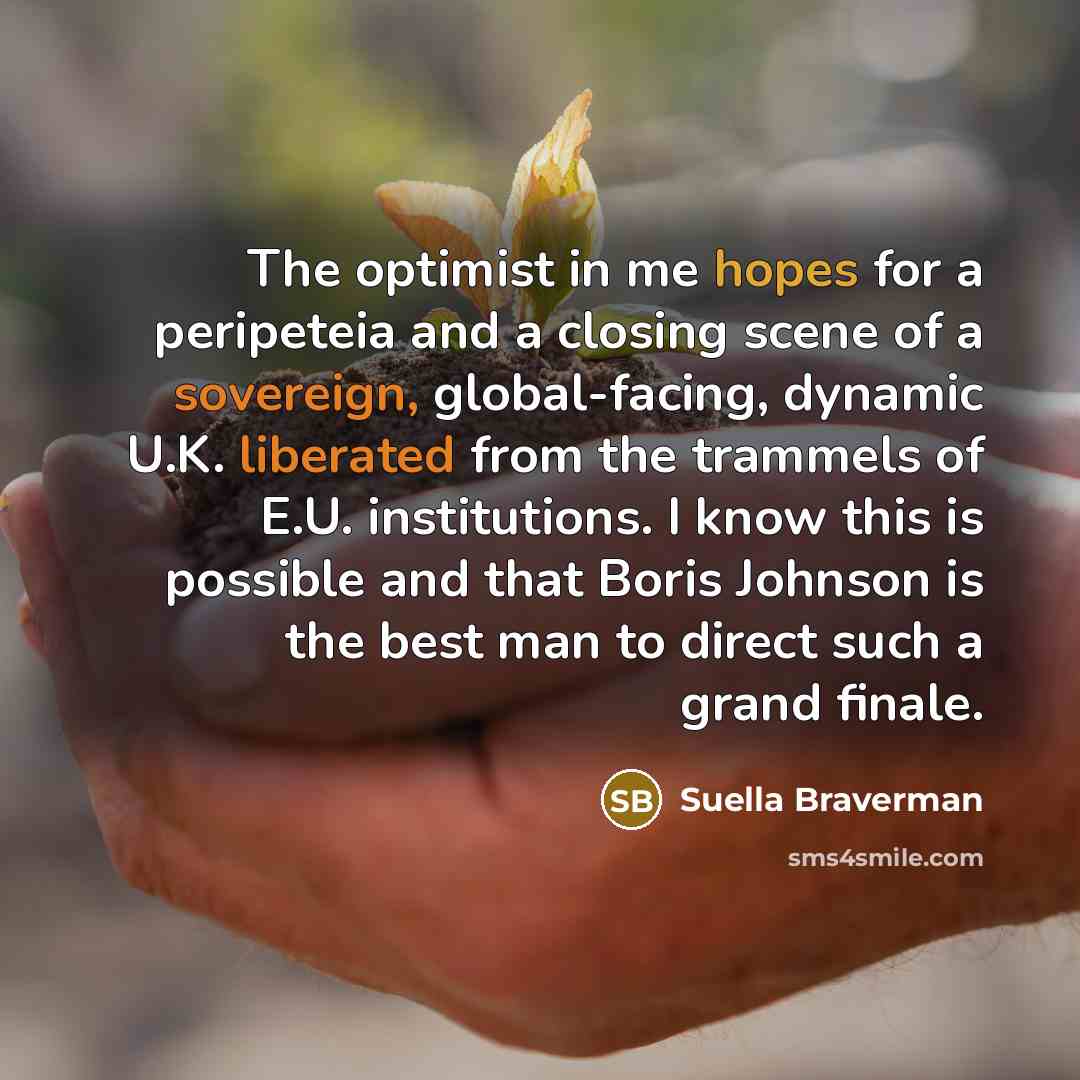 “The optimist in me hopes for a peripeteia and a…” quote by Suella Braverman