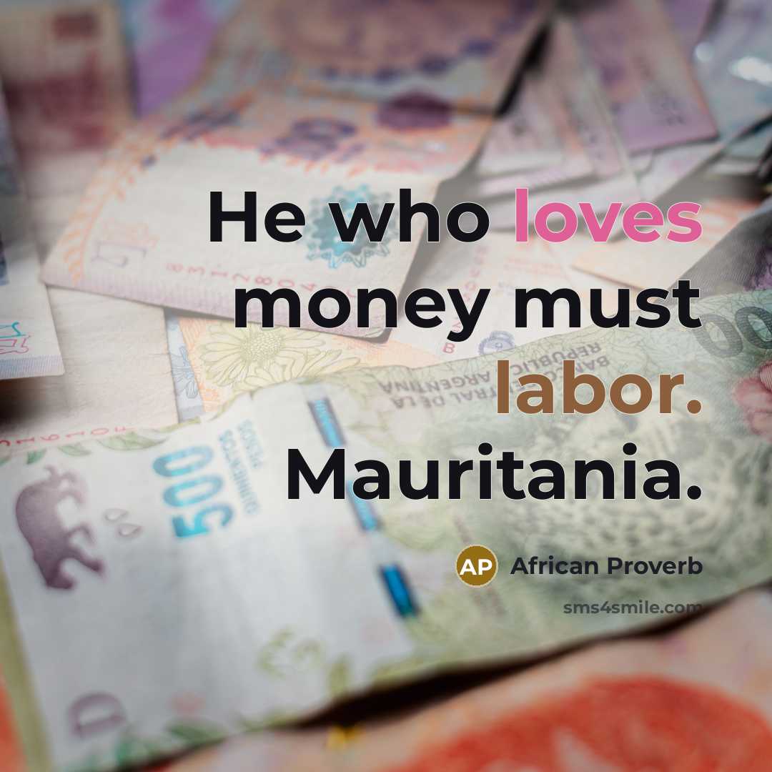 “He who loves money must labor. Mauritania.” quote by African Proverb