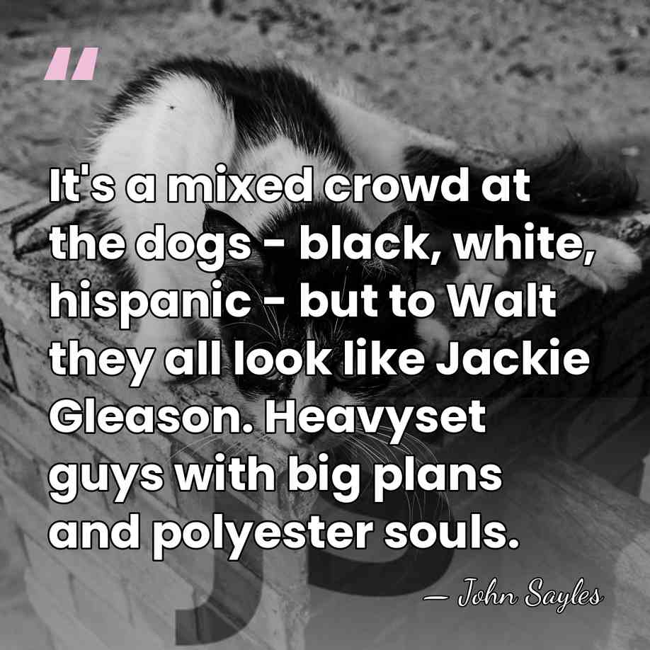 It's a mixed crowd at the dogs - black, white, hispanic -&hellip; - John Sayles