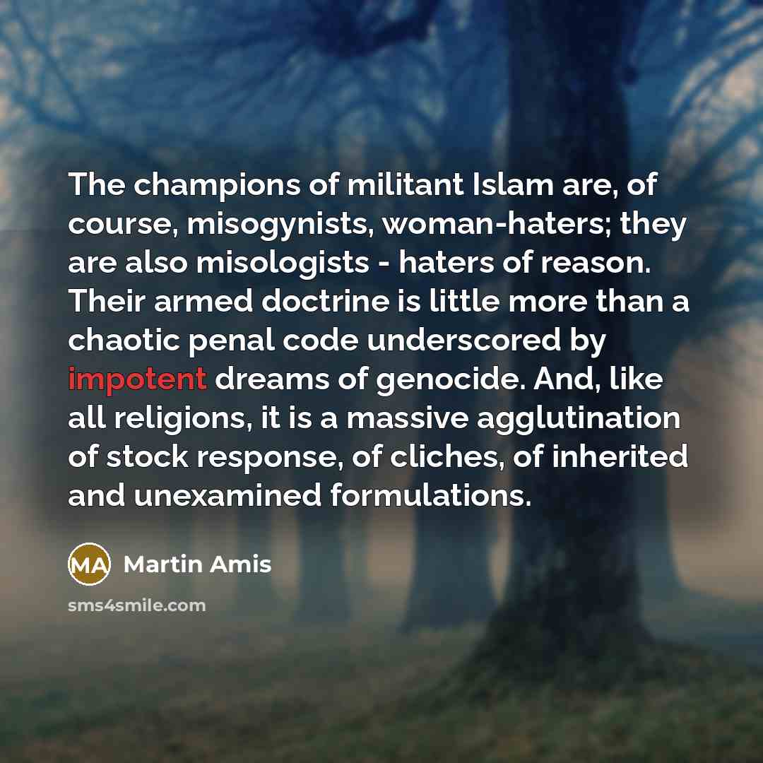 “The champions of militant Islam are, of course, misogynists, woman-haters;…” quote by Martin Amis