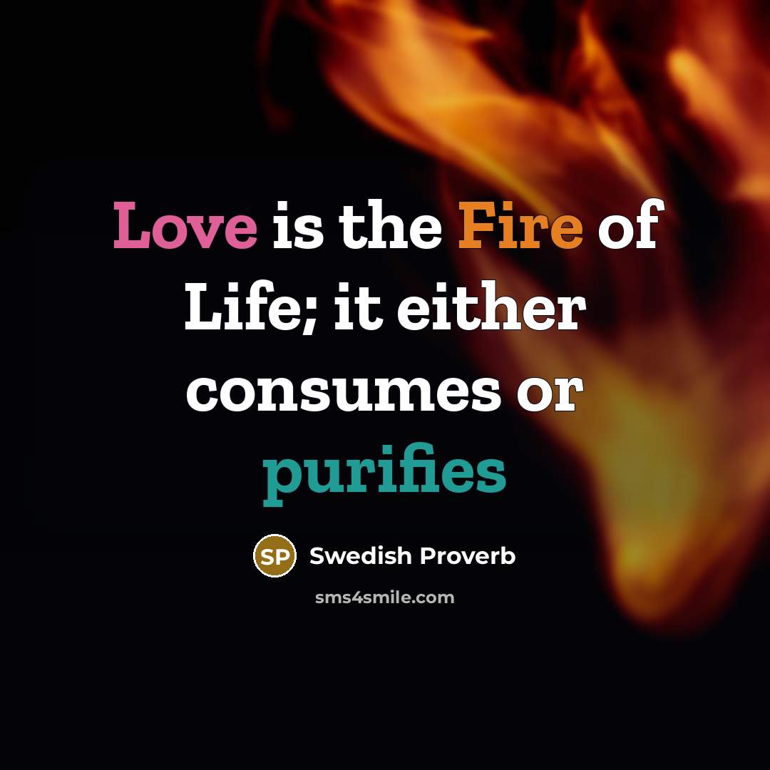 “Love is the Fire of Life; it either consumes or purifies” quote by Swedish Proverb