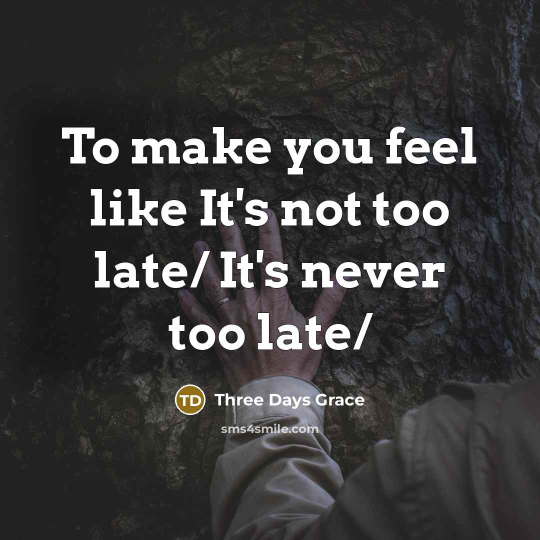 “To make you feel like It's not too late/ It's…” quote by Three Days Grace