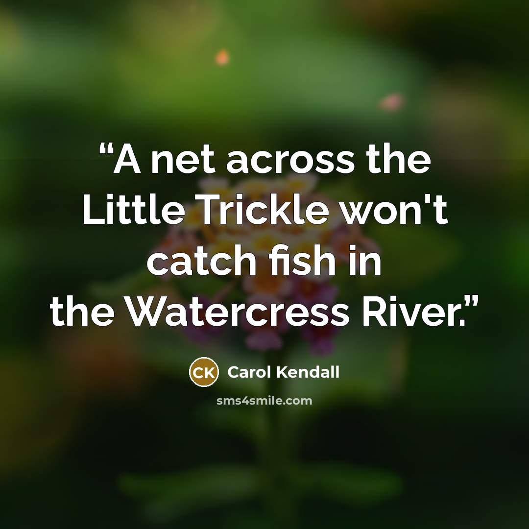 “A net across the Little Trickle won't catch fish in the Watercress River.” quote by Carol Kendall