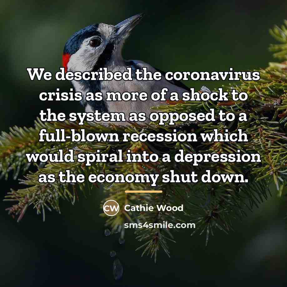 “We described the coronavirus crisis as more of a shock…” quote by Cathie Wood