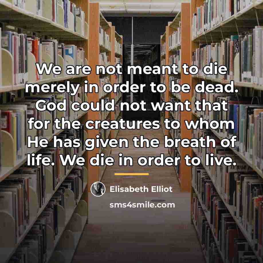 “We are not meant to die merely in order to…” quote by Elisabeth Elliot