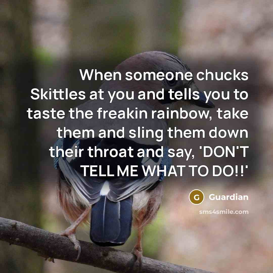 “When someone chucks Skittles at you and tells you to…” quote by Guardian