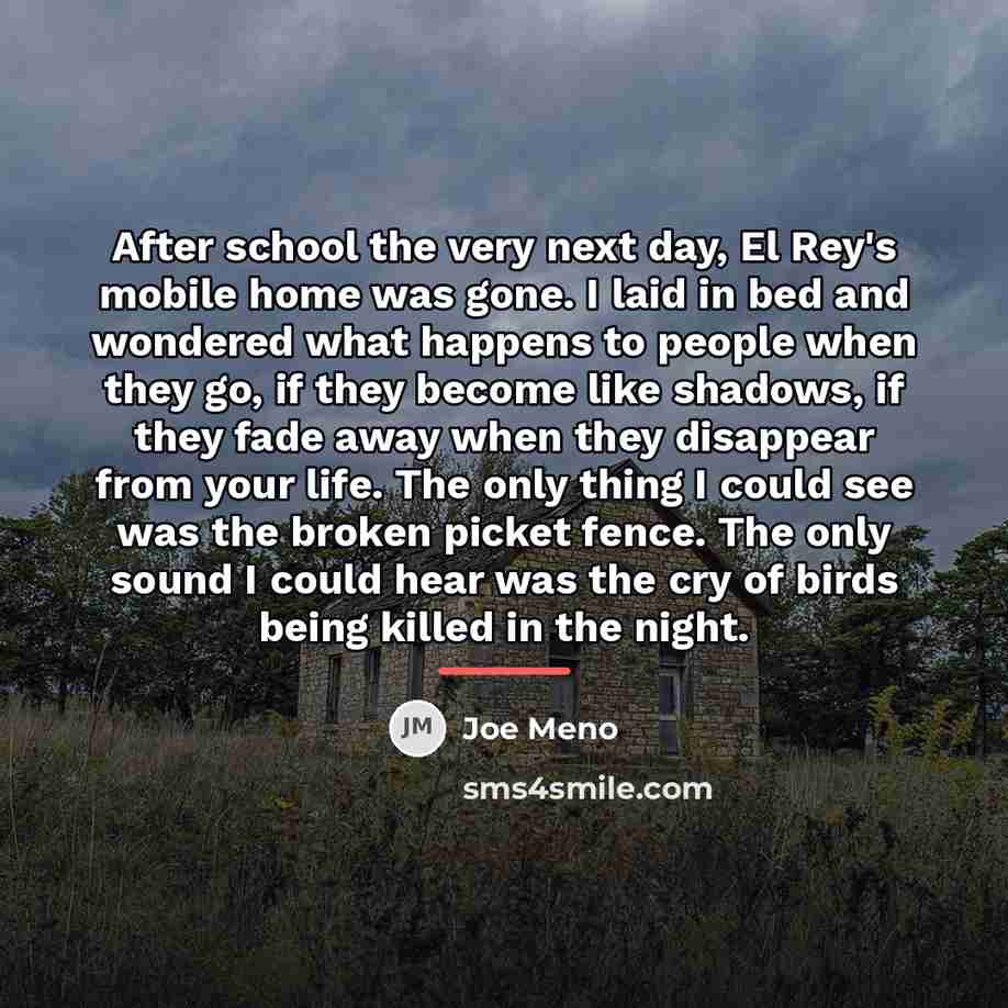 “After school the very next day, El Rey's mobile home…” quote by Joe Meno
