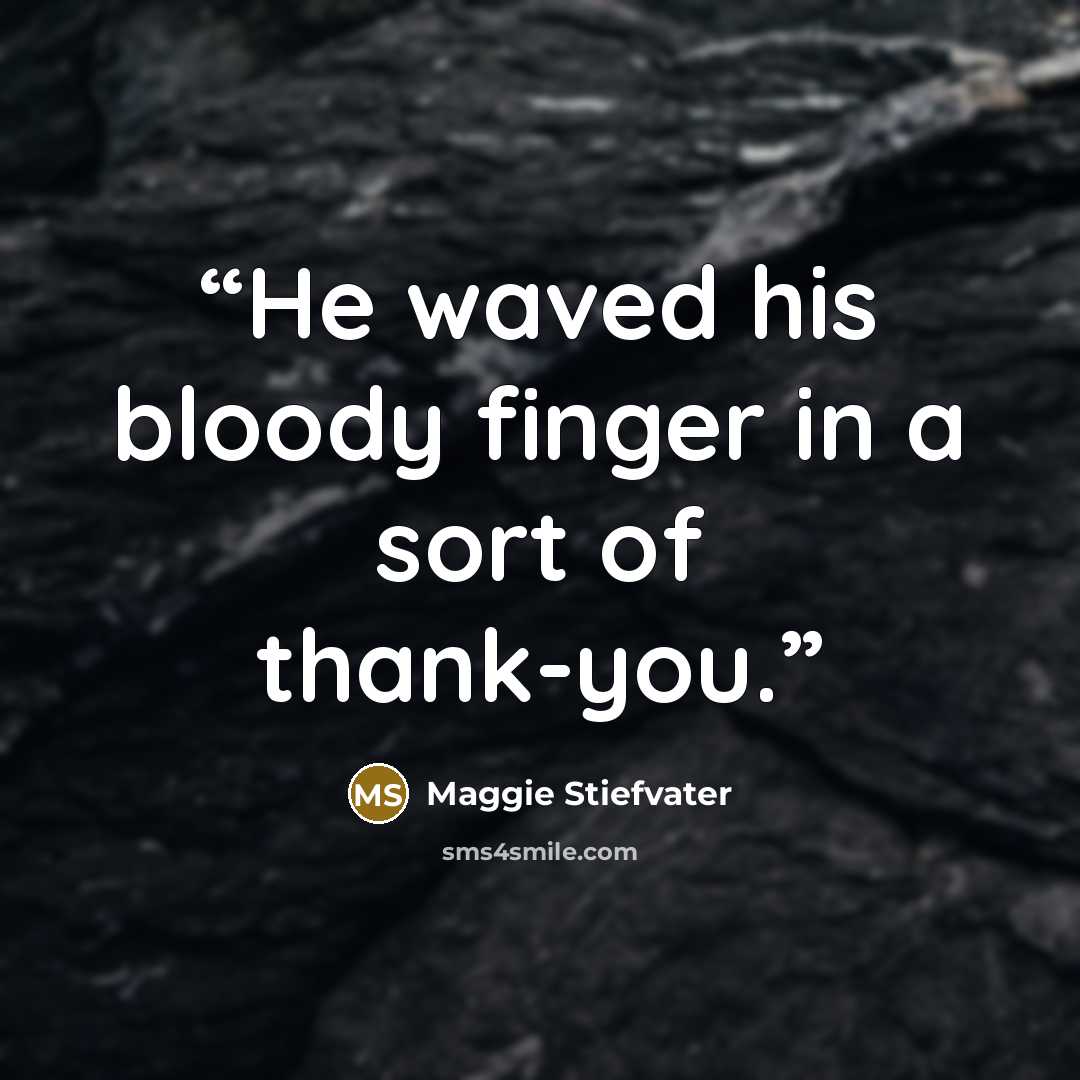 “He waved his bloody finger in a sort of thank-you.” quote by Maggie Stiefvater