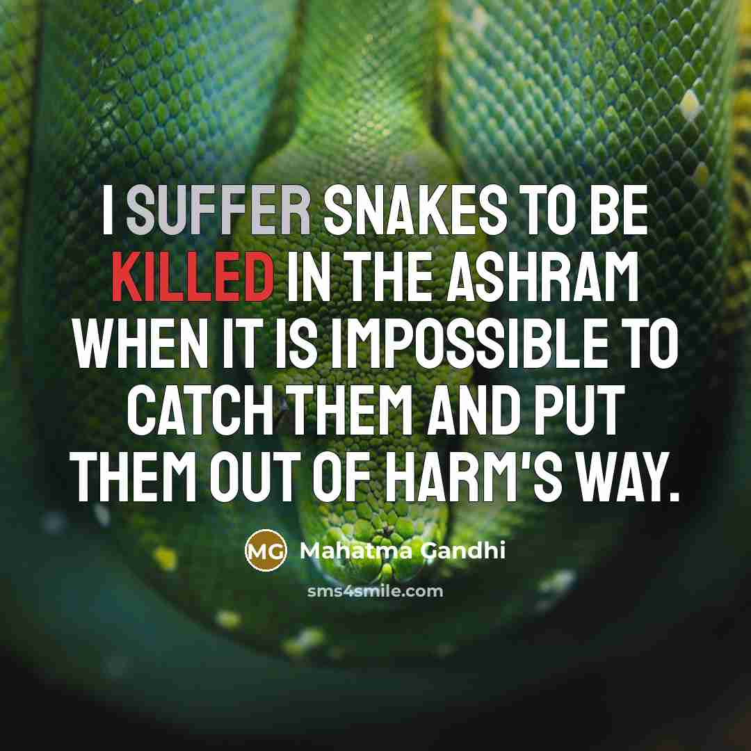 “I suffer snakes to be killed in the ashram when…” quote by Mahatma Gandhi