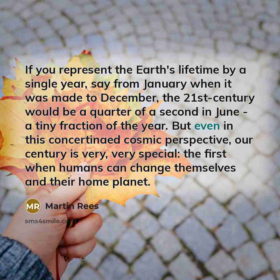 “If you represent the Earth's lifetime by a single year,…” quote by Martin Rees
