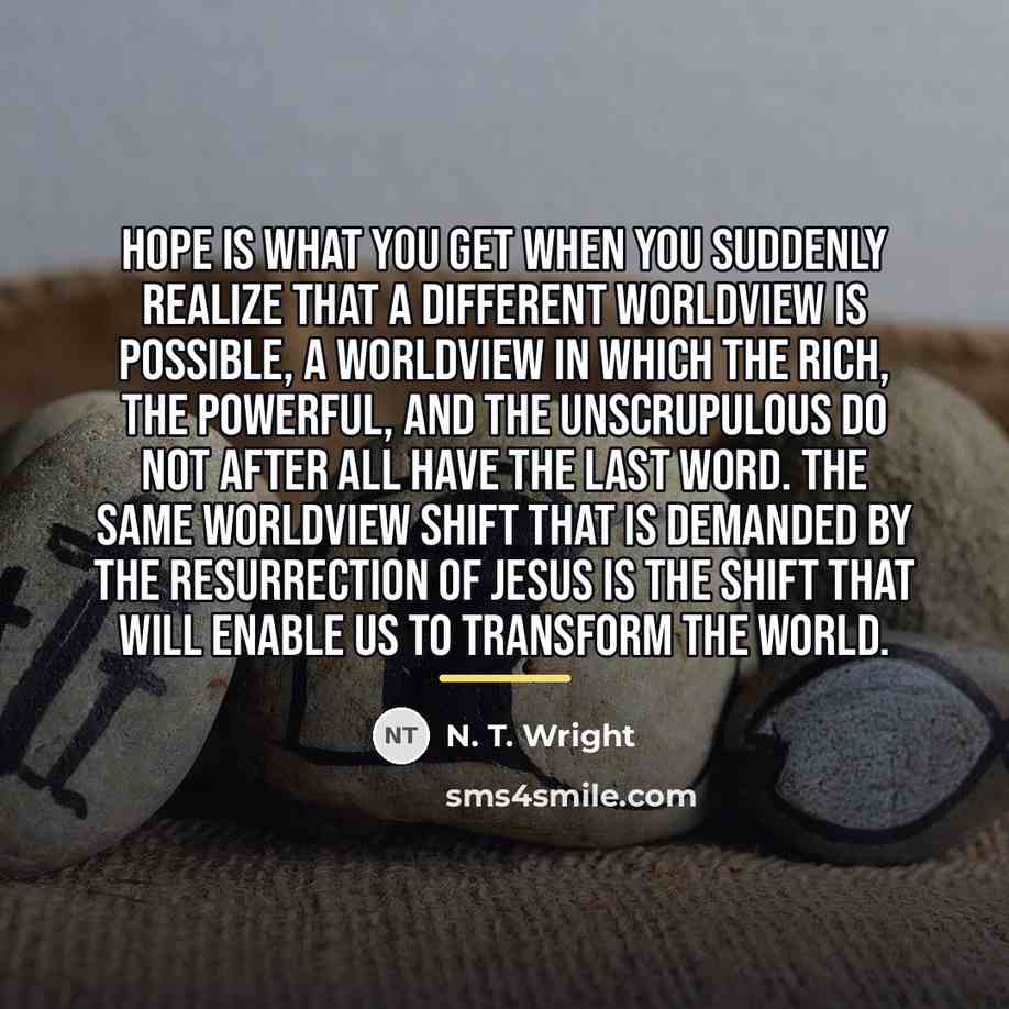 “Hope is what you get when you suddenly realize that…” quote by N. T. Wright