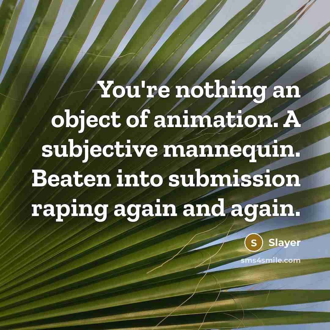 “You're nothing an object of animation. A subjective mannequin. Beaten…” quote by Slayer