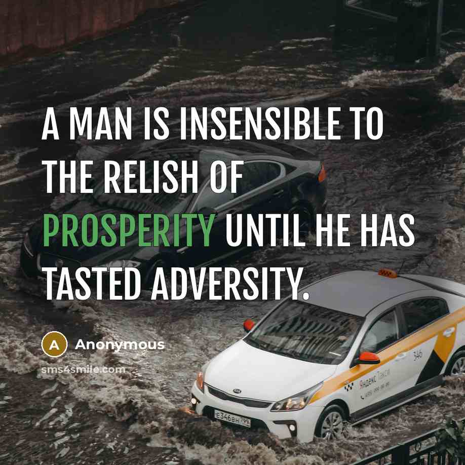 “A man is insensible to the relish of prosperity until…” quote by Anonymous