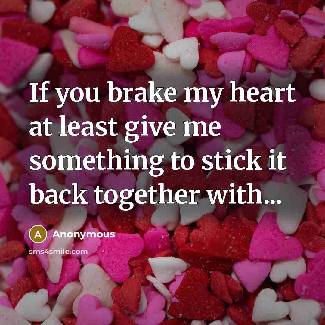 “If you brake my heart at least give me something to stick it back together with...” quote by Anonymous