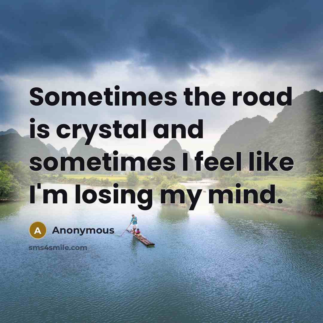 “Sometimes the road is crystal and sometimes I feel like I'm losing my mind.” quote by Anonymous