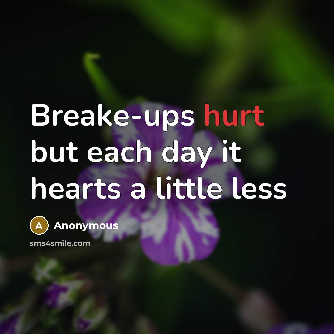 “Breake-ups hurt but each day it hearts a little less…” quote by Anonymous