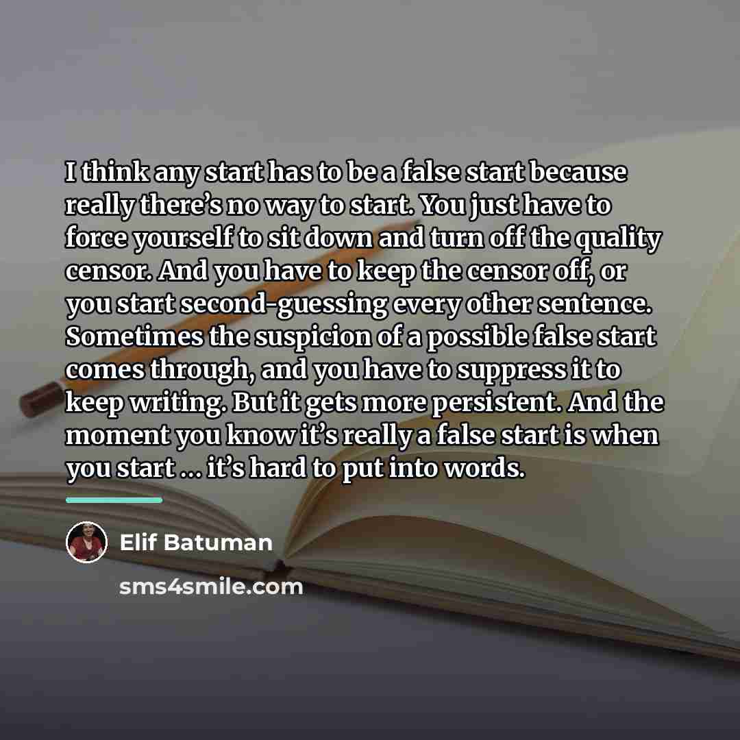 “I think any start has to be a false start…” quote by Elif Batuman