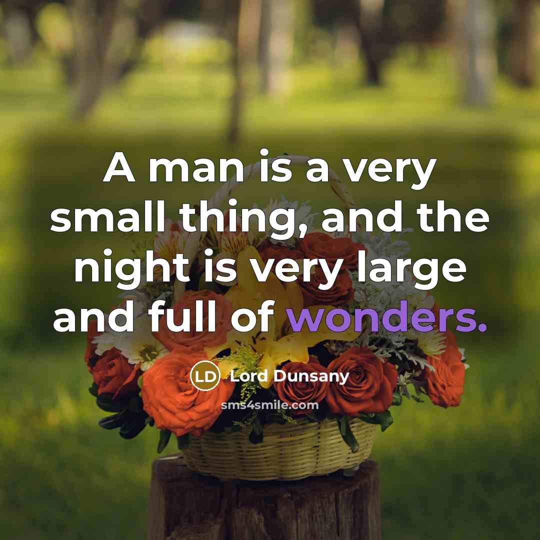 “A man is a very small thing, and the night is very large and full of wonders.” quote by Lord Dunsany