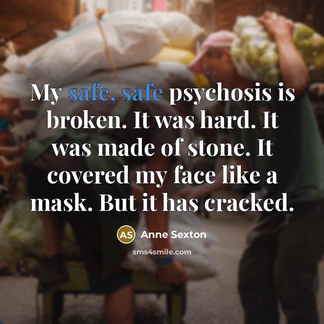 “My safe, safe psychosis is broken. It was hard. It…” quote by Anne Sexton