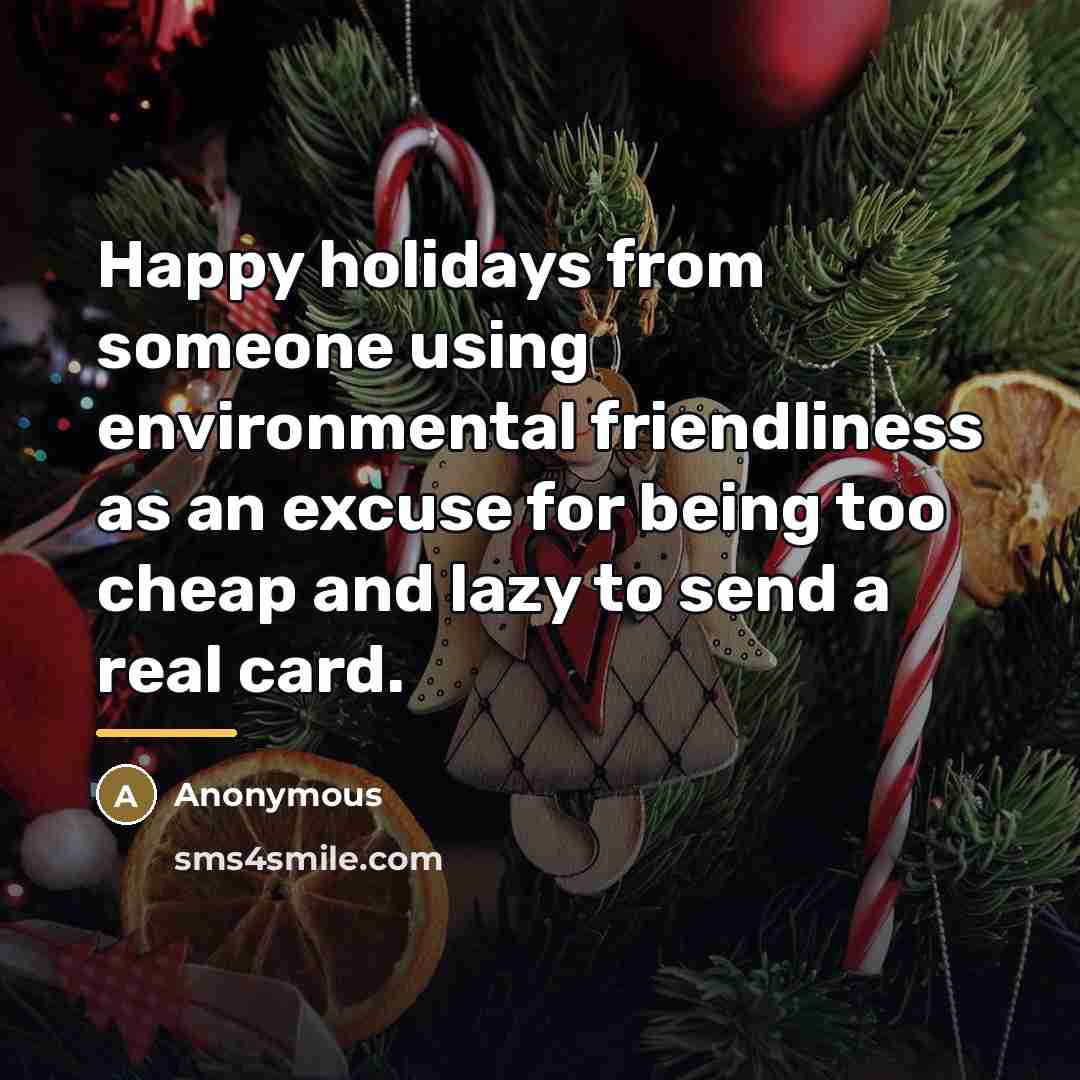 “Happy holidays from someone using environmental friendliness as an excuse…” quote by Anonymous