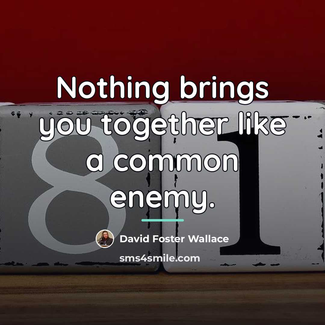 “Nothing brings you together like a common enemy.…” quote by David Foster Wallace