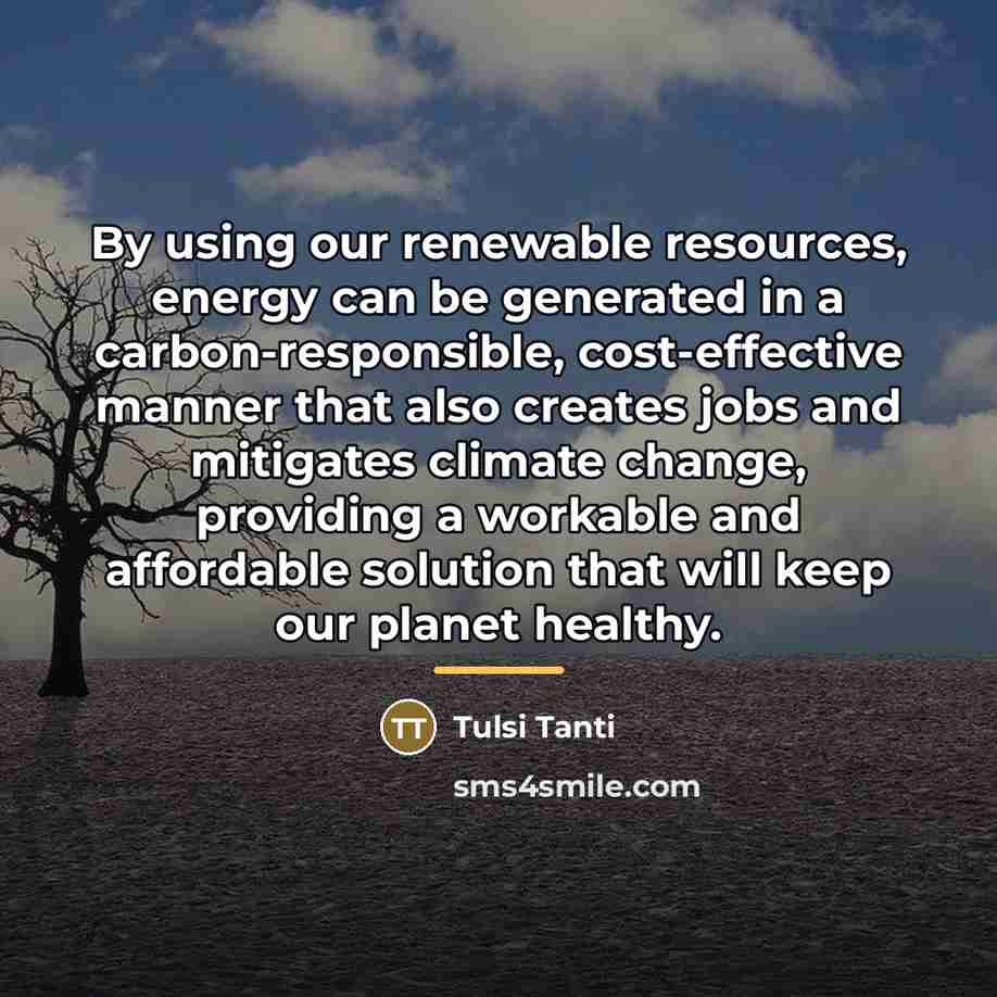 “By using our renewable resources, energy can be generated in…” quote by Tulsi Tanti