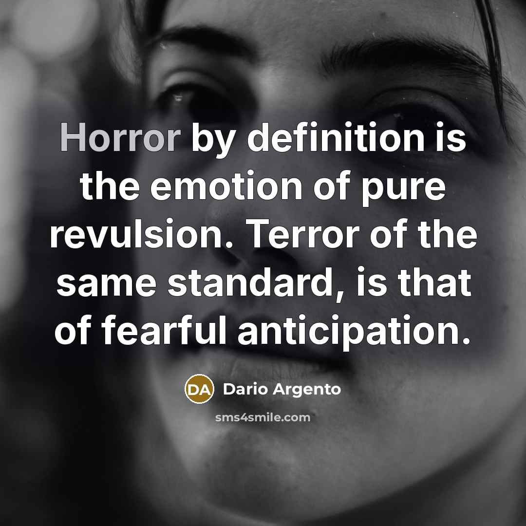“Horror by definition is the emotion of pure revulsion. Terror…” quote by Dario Argento